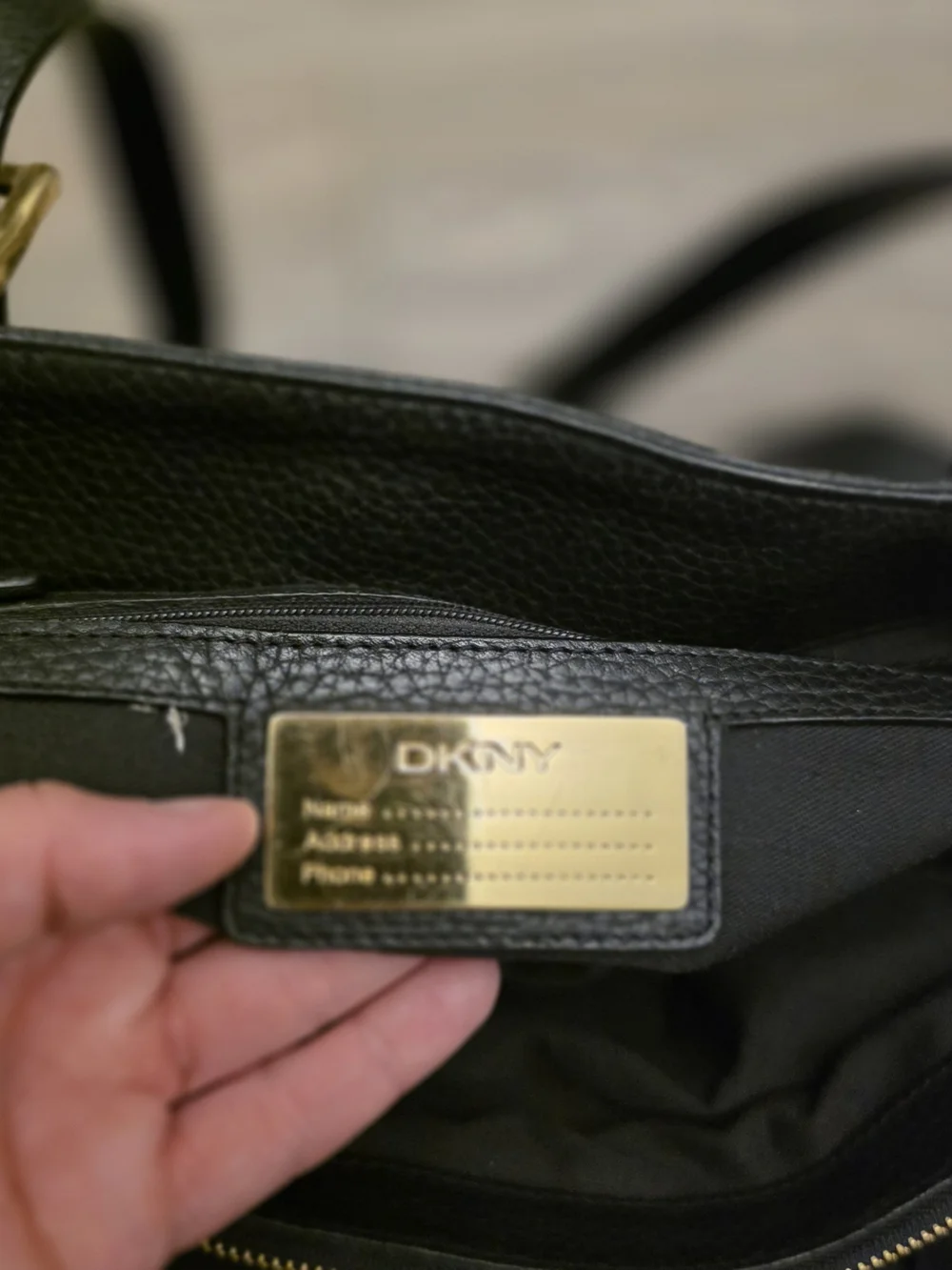 DKNY Black Pebbled Leather Hobo Tote with Gold Hardware